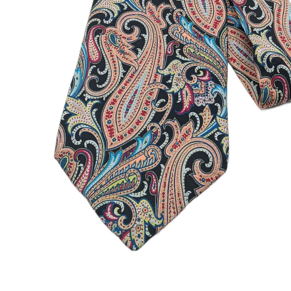 J. Alden Clothiers Silk Tie Mens Long 63” Tan Blue Green Paisley Wide New